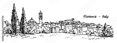 florence skyline vector drawing in outline style