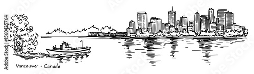 vancouver skyline waterfront view vector sketch