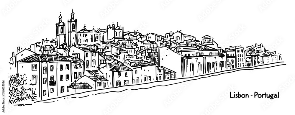 Obraz premium lisbon city rooftops and skyline vector illustration