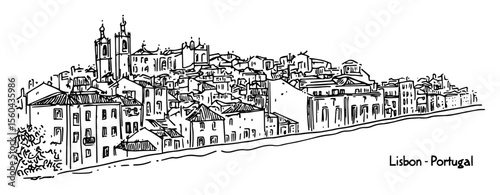lisbon city rooftops and skyline vector illustration