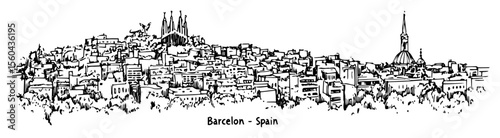 barcelona skyline with sagrada familia vector illustration