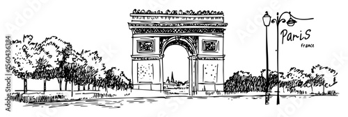 paris arc de triomphe vector sketch in outline style