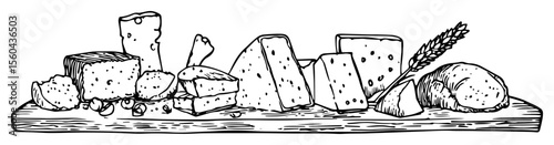 cheese board with bread vector food sketch