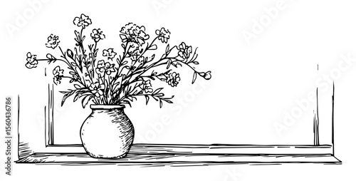 flower vase on windowsill vector illustration