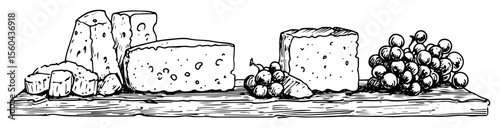 cheese board with grapes vector food illustration