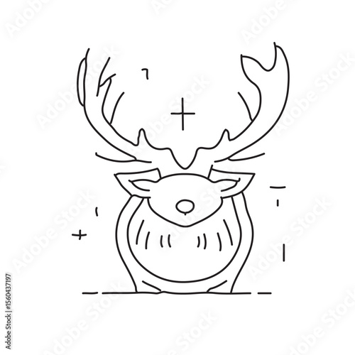 Funny Christmas reindeer cartoon with big antlers and a cute red nose