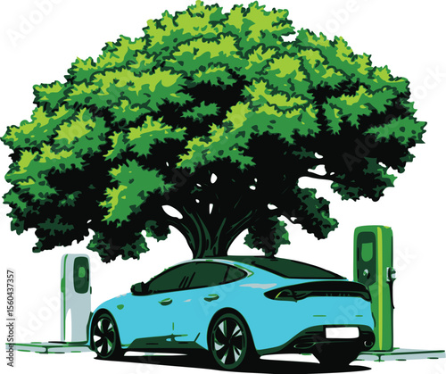 green car with tree