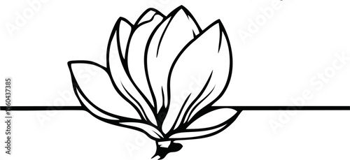 Modern magnolia flower garden center logo, geometric floral layout in black and white, minimalist design for boutique garden brand identity.