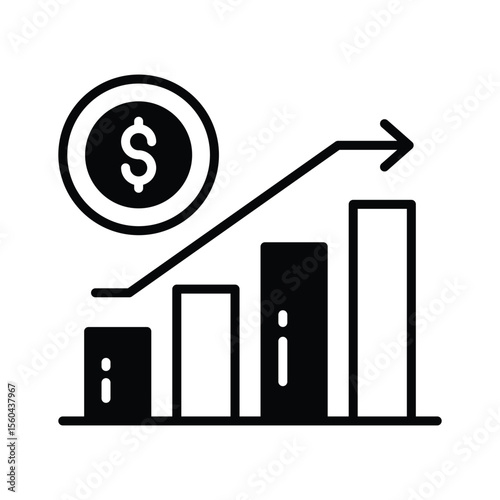 A customizable glyph icon of rising growth chart