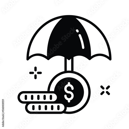 Here is a glyph icon showing money insurance with umbrella