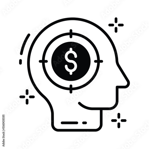 Well designed glyph icon of money minded thoughts