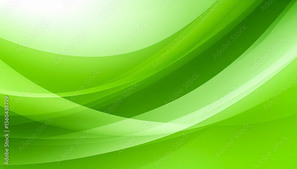 Obraz premium パワポや資料の背景に使える 爽やかな緑の曲線が重なり合う抽象的なヒーリンググラデーション背景