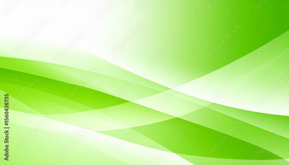 Obraz premium パワポや資料の背景に使える 爽やかな緑の曲線が重なり合う抽象的なヒーリンググラデーション背景