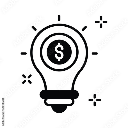 Trendy glyph icon of glowing financial idea bulb