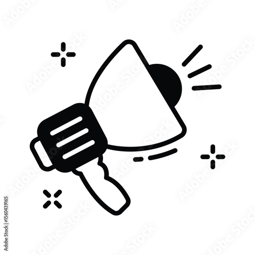 A visually engaging glyph icon of megaphone announcing loudly
