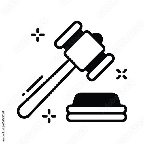 Here is a glyph icon showing gavel used in courtrooms