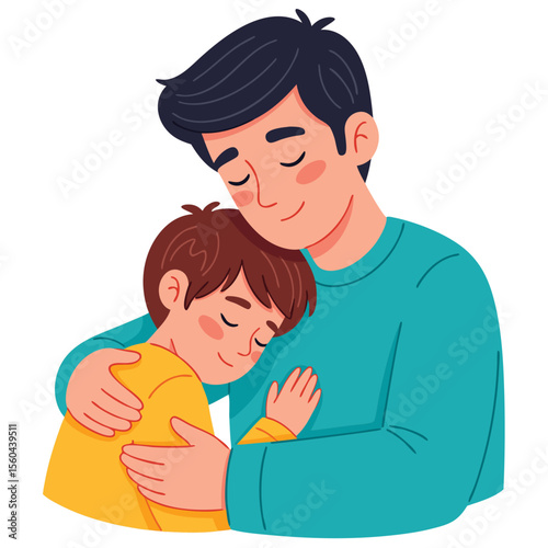Tender Moment of Love Between Father and Son Embracing in a Heartfelt Hug