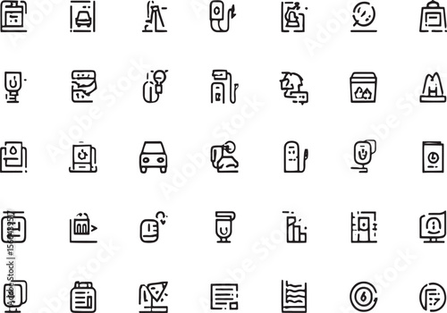 Collection of Line Icons for Transportation, Fuel, and Travel