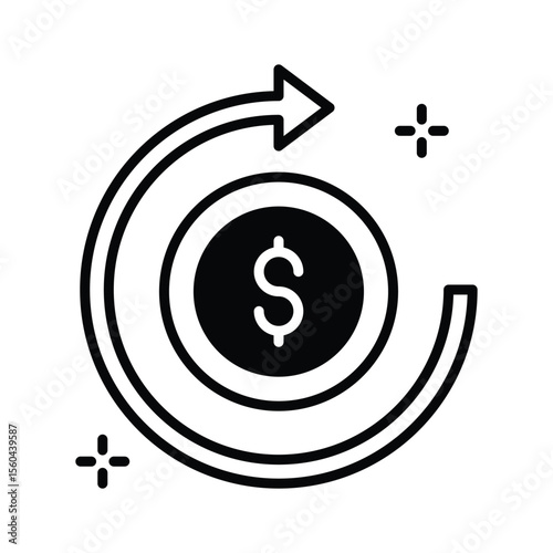 A modern glyph icon of roi return indicator