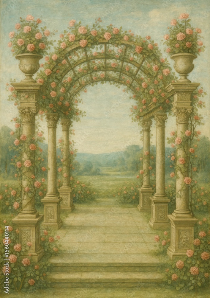 Fototapeta premium Romantic garden archway illustration