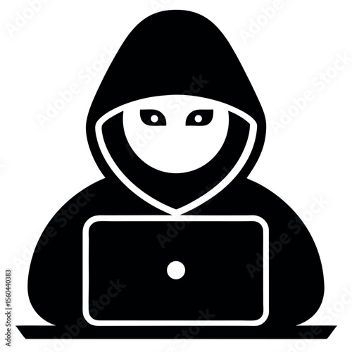 Black and White of a Hacker with a Laptop Wearing a Hooded Sweatshirt