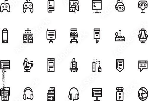 Gaming Setup Icons Line Art Collection for Design