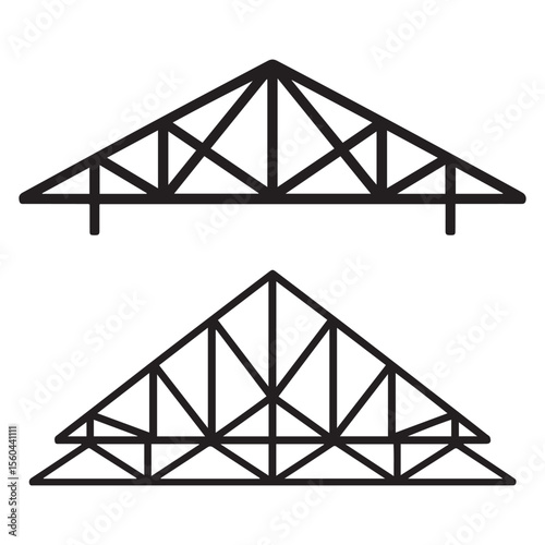 Roof metal trusses constructions. Set of roofing steel frames. Vector black silhouette. with white background