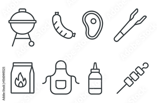 Barbecue icons set – outline, grill and bbq elements for summer gatherings