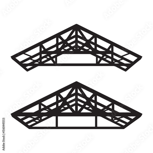 Roof metal trusses constructions. Set of roofing steel frames. Vector black silhouette. with white background
