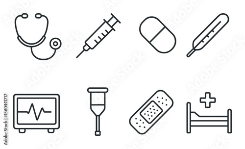 Medical icons set – outline, healthcare and pharmaceutical design symbols