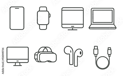 Modern device icons set – outline, gadget and technology design elements