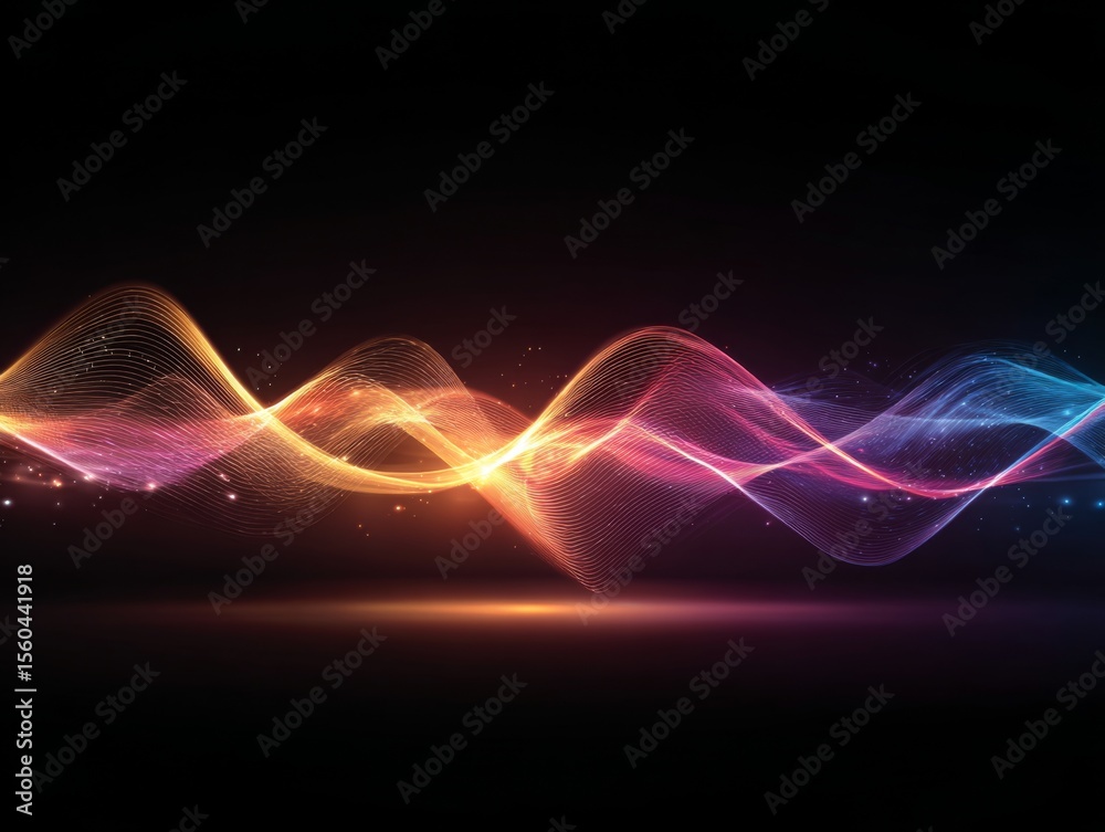 Obraz premium Visual representation of colorful sound waves on a dark background with glowing effects