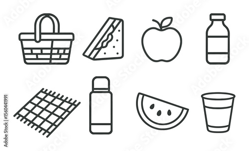 Picnic items icons set – linear, simple and minimalist design for outdoor fun