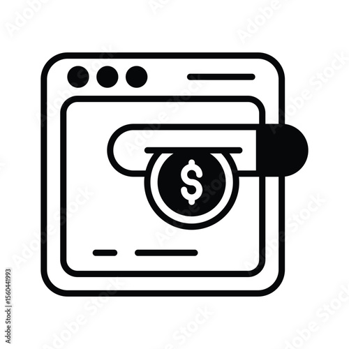 A glyph style icon showing online earning website