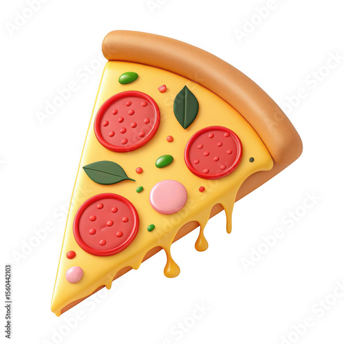 3d slice of pepperoni pizza with melted cheese isolated on transparent background