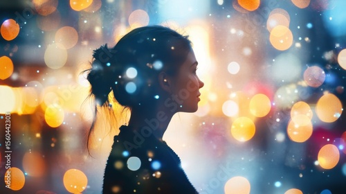Wallpaper Mural Woman Silhouetted Against City Lights. Torontodigital.ca