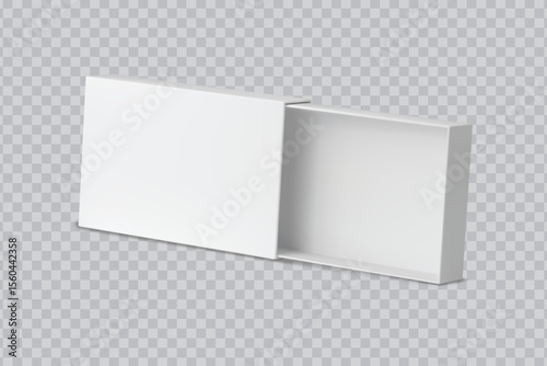 White rectangular sliding drawer box mockup with clean style. Perfect for product packaging design and branding showcase.