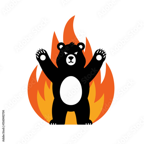 Premium Vector Collection of Dramatic Bear in Flames Silhouette Icons for Bold Design Projects