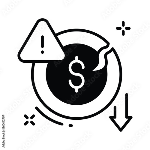 Grab this glyph icon of investment loss with downward arrow