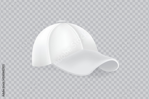 Realistic white baseball cap mockup isolated on transparent background. Great for branding, apparel, and merchandise visuals.