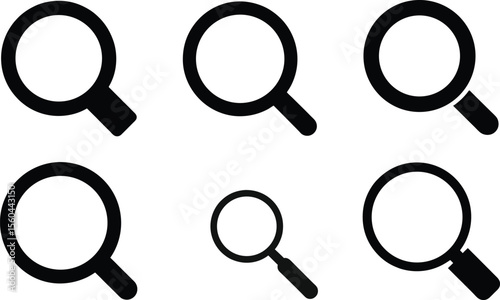 Vector magnifying glass icons: a collection of search and zoom tools with optical lenses and handles for web and internet applications