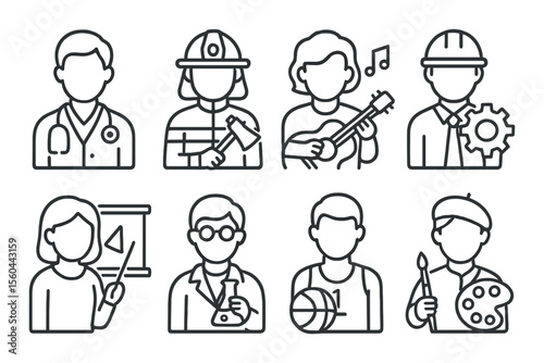 Career professional icons set – line, job and occupation symbol collection