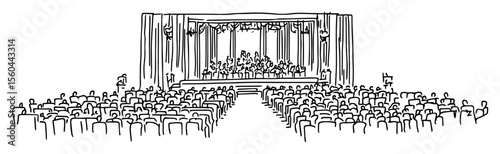 audience in a hall watching a stage performance simple sketch
