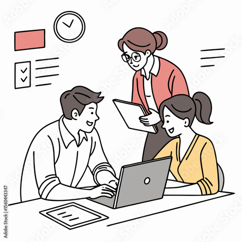Teamwork and collaboration in the workplace illustration of business professionals