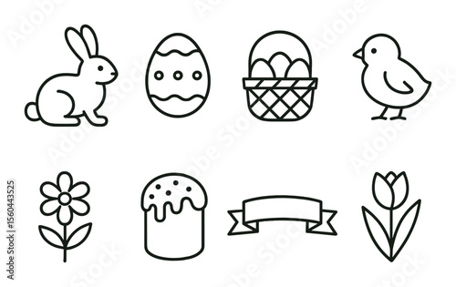 Easter icons set – outline, spring and holiday symbols in simple design