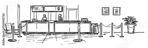 hotel reception or airport check in counter sketch illustration