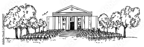 outdoor wedding ceremony at chapel