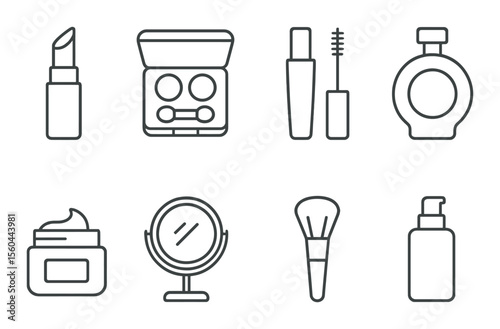 Beauty and cosmetic line icons set – outline, makeup and skincare symbols