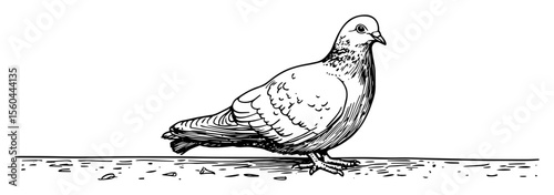 hand drawn standing pigeon vector line art illustration