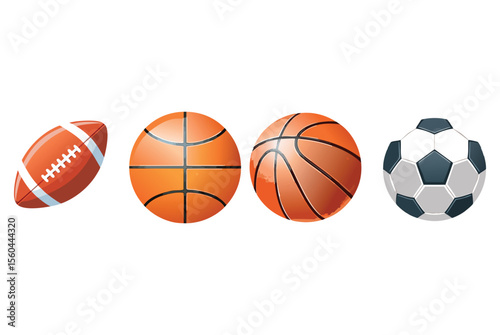  Flat Style Sport Balls Set: Basketball, Football, Soccer